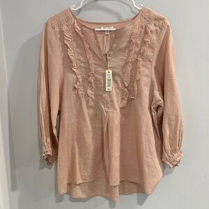 Max Studio Linen Blush Pinkish Peach Ruffle Detail Blouse